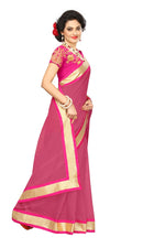 Chanderi Cotton Kalamkari  Bordered Pink Saree With Kalamkari Blouse
