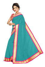 Chanderi Cotton Kalamkari  Bordered Rama Saree With Kalamkari Blouse