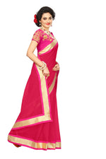 Chanderi Cotton Kalamkari  Bordered Pink Saree With Kalamkari Blouse