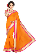Chanderi Cotton Kalamkari  Bordered Masturd Saree With Kalamkari Blouse