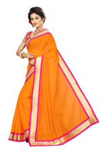 Chanderi Cotton Kalamkari  Bordered Masturd Saree With Kalamkari Blouse
