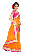 Chanderi Cotton Kalamkari  Bordered Masturd Saree With Kalamkari Blouse