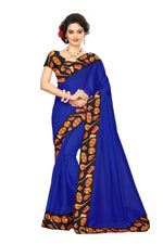 Chanderi Cotton Kalamkari  Bordered Blue Saree With Kalamkari Blouse