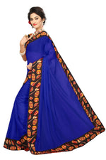 Chanderi Cotton Kalamkari  Bordered Blue Saree With Kalamkari Blouse