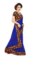 Chanderi Cotton Kalamkari  Bordered Blue Saree With Kalamkari Blouse