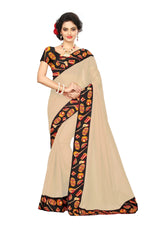 Chanderi Cotton Kalamkari  Bordered Cream Saree With Kalamkari Blouse
