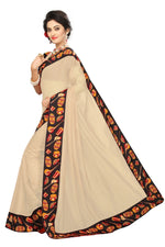 Chanderi Cotton Kalamkari  Bordered Cream Saree With Kalamkari Blouse