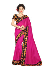 Chanderi Cotton Kalamkari  Bordered Pink Saree With Kalamkari Blouse
