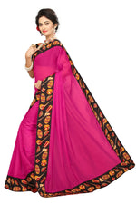 Chanderi Cotton Kalamkari  Bordered Pink Saree With Kalamkari Blouse