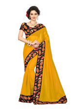 Chanderi Cotton Kalamkari  Bordered Yellow  Saree With Kalamkari Blouse