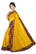 Chanderi Cotton Kalamkari  Bordered Yellow  Saree With Kalamkari Blouse