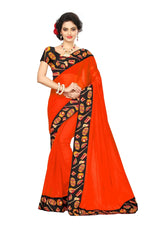 Chanderi Cotton Kalamkari  Bordered Orange  Saree With Kalamkari Blouse