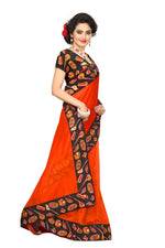Chanderi Cotton Kalamkari  Bordered Orange  Saree With Kalamkari Blouse