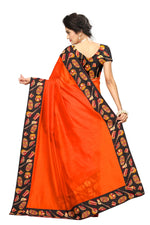 Chanderi Cotton Kalamkari  Bordered Orange  Saree With Kalamkari Blouse