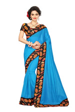 Chanderi Cotton Kalamkari  Bordered Sky Blue  Saree With Kalamkari Blouse