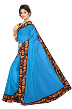 Chanderi Cotton Kalamkari  Bordered Sky Blue  Saree With Kalamkari Blouse
