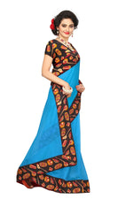 Chanderi Cotton Kalamkari  Bordered Sky Blue  Saree With Kalamkari Blouse