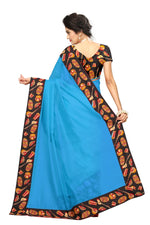 Chanderi Cotton Kalamkari  Bordered Sky Blue  Saree With Kalamkari Blouse