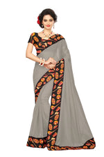Chanderi Cotton Kalamkari  Bordered Grey  Saree With Kalamkari Blouse