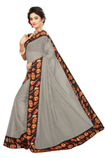 Chanderi Cotton Kalamkari  Bordered Grey  Saree With Kalamkari Blouse