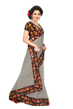 Chanderi Cotton Kalamkari  Bordered Grey  Saree With Kalamkari Blouse