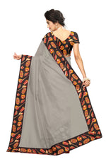 Chanderi Cotton Kalamkari  Bordered Grey  Saree With Kalamkari Blouse