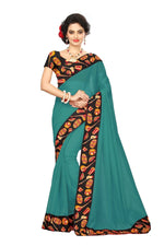Chanderi Cotton Kalamkari  Bordered Rama Saree With Kalamkari Blouse