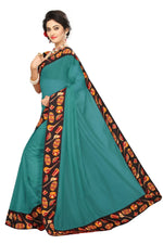 Chanderi Cotton Kalamkari  Bordered Rama Saree With Kalamkari Blouse