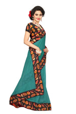 Chanderi Cotton Kalamkari  Bordered Rama Saree With Kalamkari Blouse