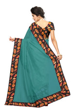 Chanderi Cotton Kalamkari  Bordered Rama Saree With Kalamkari Blouse