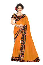 Chanderi Cotton Kalamkari  Bordered Masturd Saree With Kalamkari Blouse