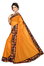 Chanderi Cotton Kalamkari  Bordered Masturd Saree With Kalamkari Blouse