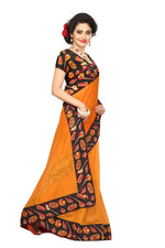 Chanderi Cotton Kalamkari  Bordered Masturd Saree With Kalamkari Blouse