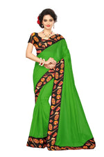 Chanderi Cotton Kalamkari  Bordered Green Saree With Kalamkari Blouse