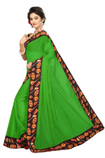 Chanderi Cotton Kalamkari  Bordered Green Saree With Kalamkari Blouse