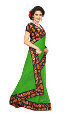 Chanderi Cotton Kalamkari  Bordered Green Saree With Kalamkari Blouse