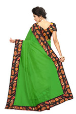Chanderi Cotton Kalamkari  Bordered Green Saree With Kalamkari Blouse