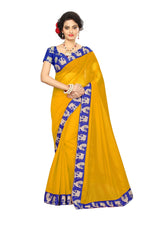 Chanderi Cotton Kalamkari  Bordered Yellow Saree With Kalamkari Blouse