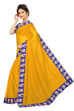 Chanderi Cotton Kalamkari  Bordered Yellow Saree With Kalamkari Blouse
