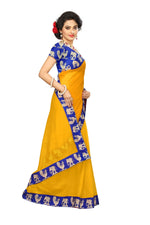Chanderi Cotton Kalamkari  Bordered Yellow Saree With Kalamkari Blouse