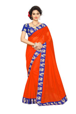Chanderi Cotton Kalamkari  Bordered Orange Saree With Kalamkari Blouse