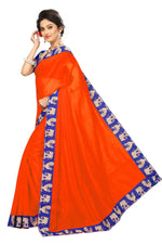 Chanderi Cotton Kalamkari  Bordered Orange Saree With Kalamkari Blouse