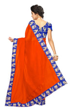Chanderi Cotton Kalamkari  Bordered Orange Saree With Kalamkari Blouse