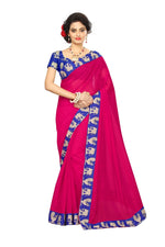 Chanderi Cotton Kalamkari  Bordered Pink Saree With Kalamkari Blouse