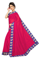 Chanderi Cotton Kalamkari  Bordered Pink Saree With Kalamkari Blouse