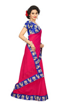Chanderi Cotton Kalamkari  Bordered Pink Saree With Kalamkari Blouse