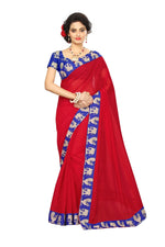 Chanderi Cotton Kalamkari  Bordered RED Saree With Kalamkari Blouse