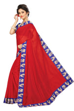 Chanderi Cotton Kalamkari  Bordered RED Saree With Kalamkari Blouse
