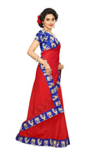 Chanderi Cotton Kalamkari  Bordered RED Saree With Kalamkari Blouse