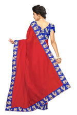 Chanderi Cotton Kalamkari  Bordered RED Saree With Kalamkari Blouse